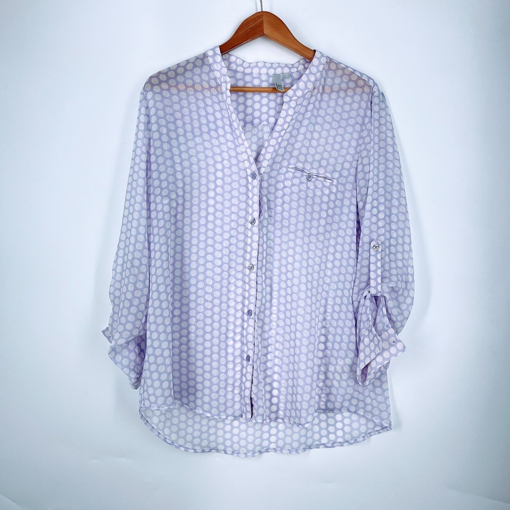 Kut from the Kloth Womens XL Lavender Polka Dot Roll Tab Sleeve Blouse Purple